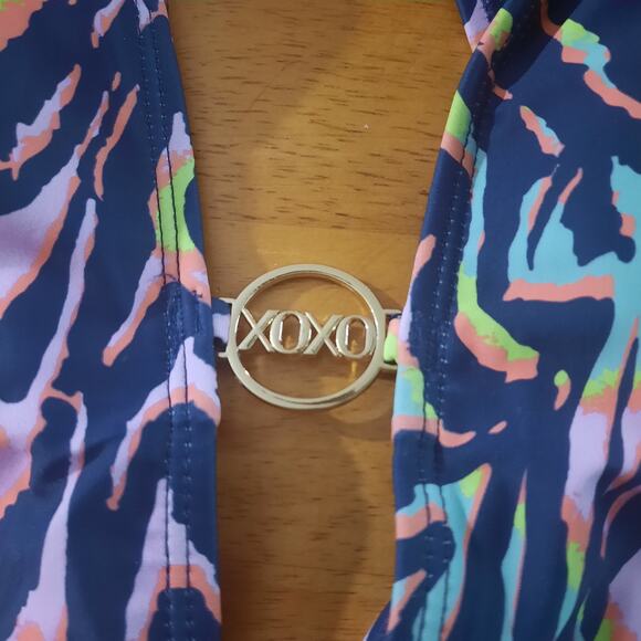 XOXO Womens High Neck Deep Plunge Multicolored Zebra Swimsuit Size Medium NWT - Picture 5 of 9